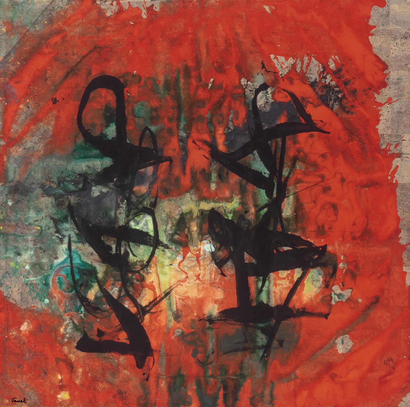 Jamali Pakistani, b. 1944 Untitled: Jamali Pakistani, b. 1944 Untitled Signed Jamali (ll) Pigment on paper 25 x 25 inches (63.5 x 63.5 cm) •