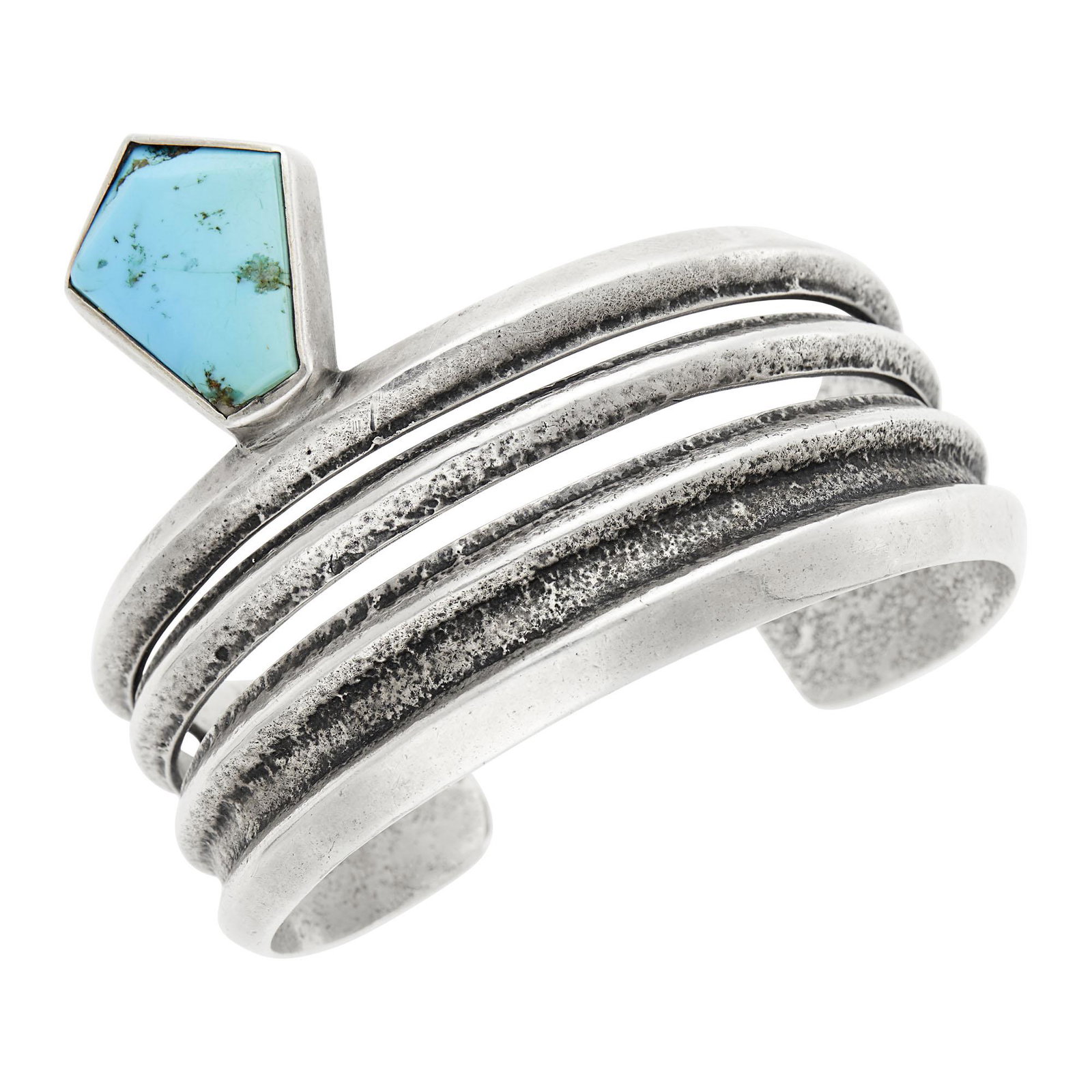 Charles Loloma Tufa-Cast and Fabricated Silver and Turquoise Cuff Bangle Bracelet (1 of 3)