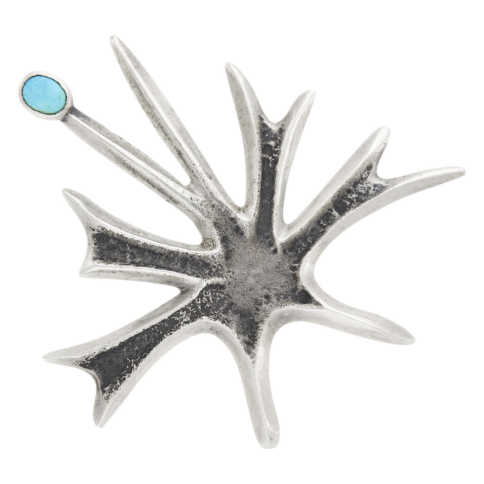 Charles Loloma Tufa-Cast Silver and Turquoise Brooch (1 of 3)