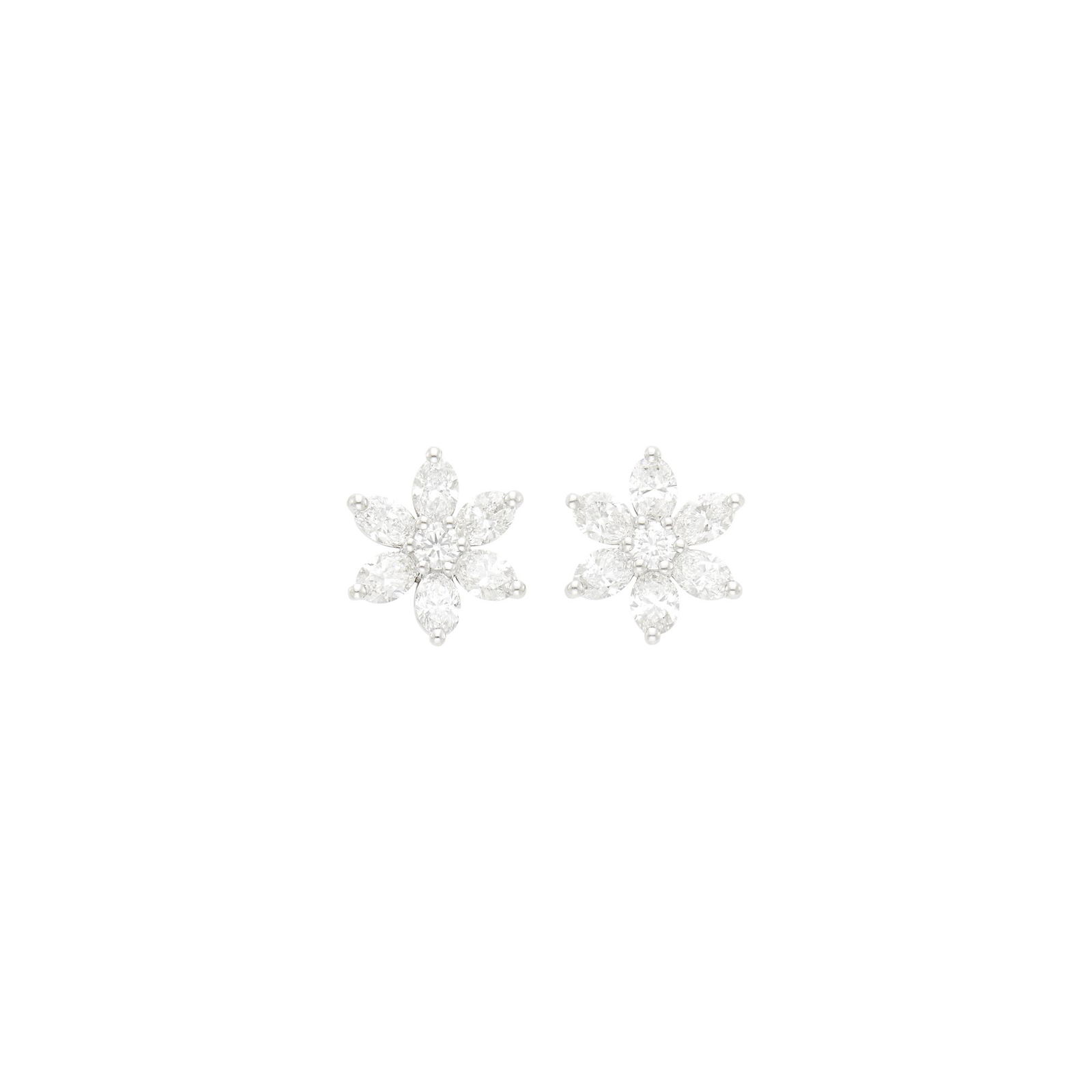 Pair of Platinum and Diamond Flower Earrings (1 of 1)