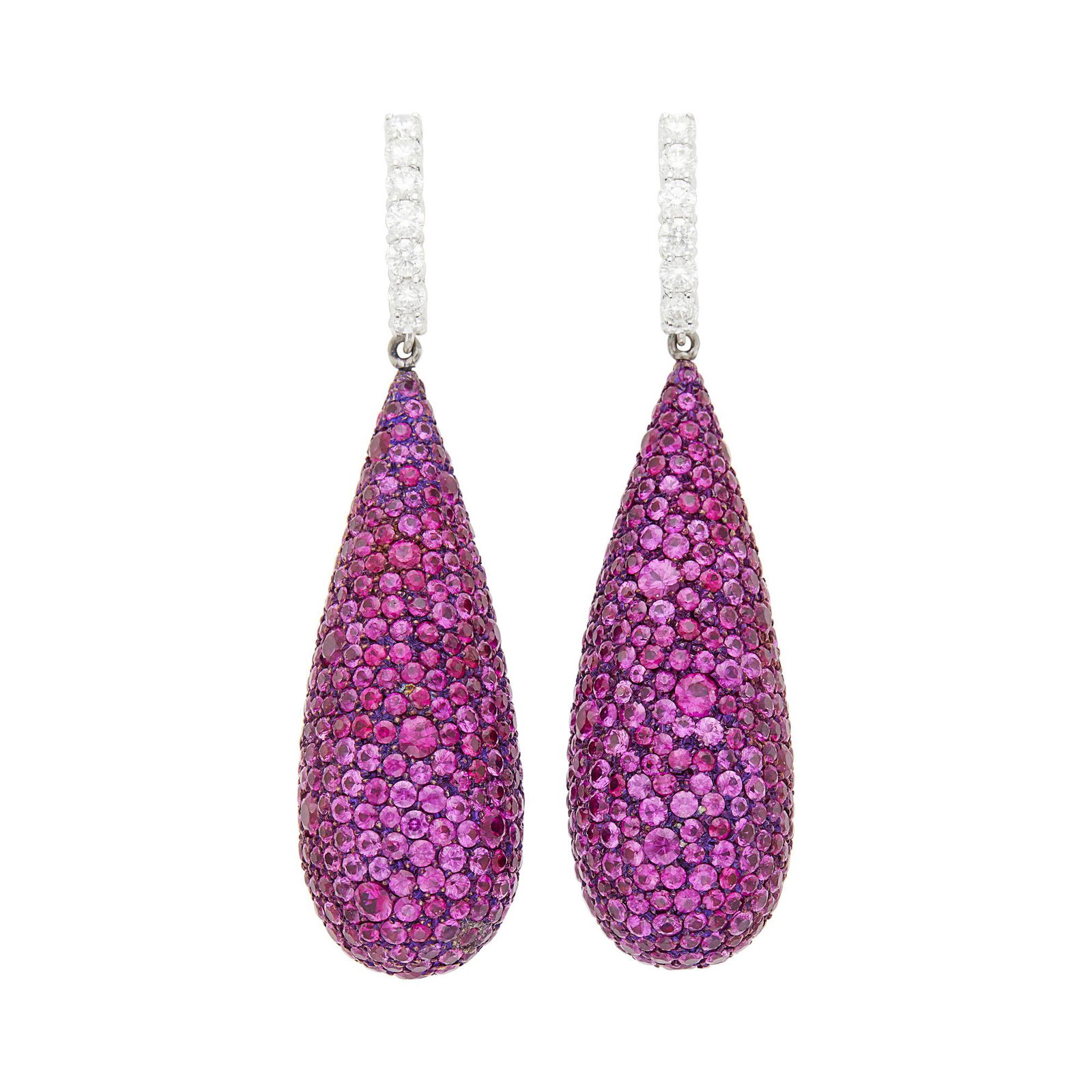 Pair of White Gold, Blackened Titanium, Pink Sapphire and Diamond Pendant-Earrings (1 of 2)