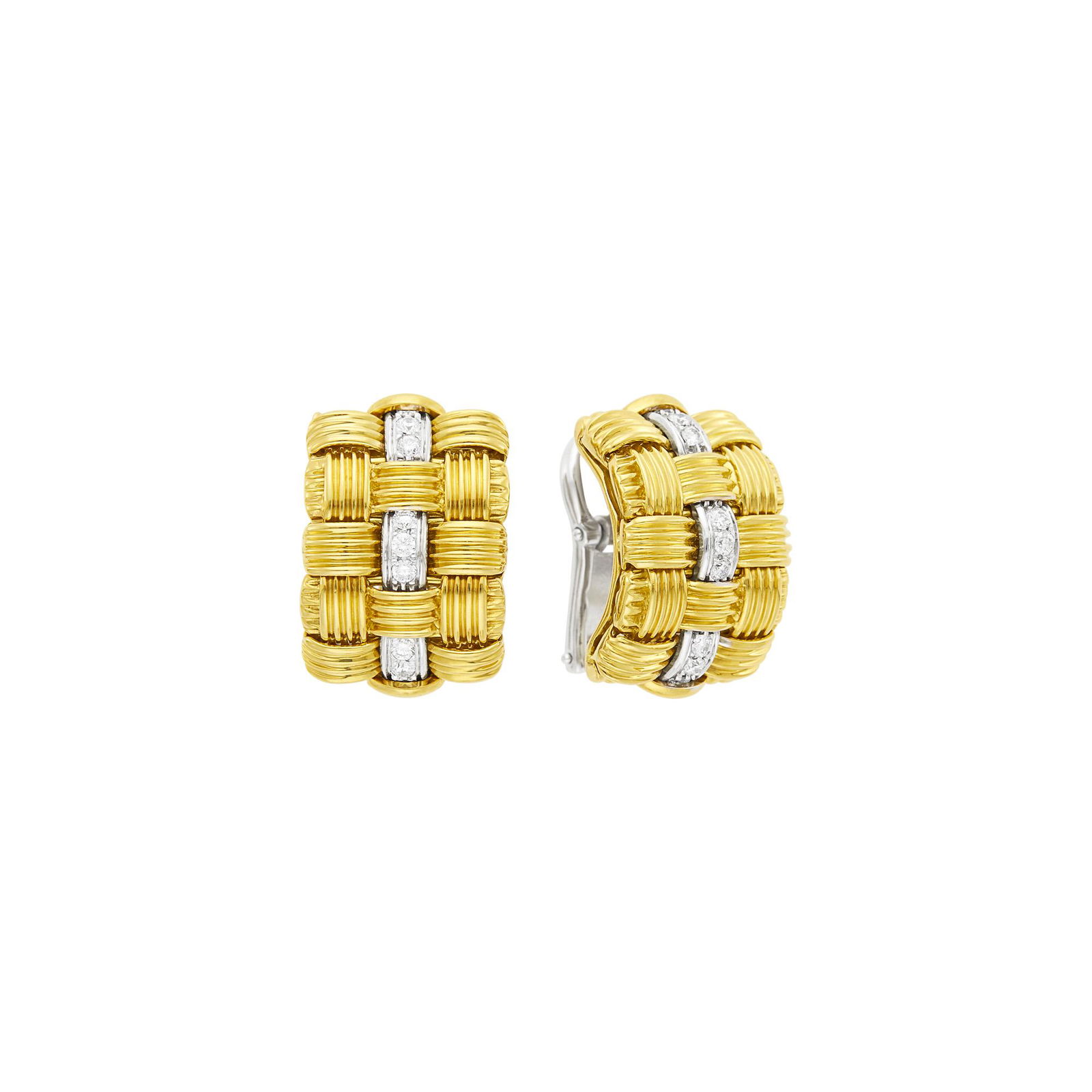 Roberto Coin Pair of Two-Color Gold and Diamond Half-Hoop Earclips (1 of 3)