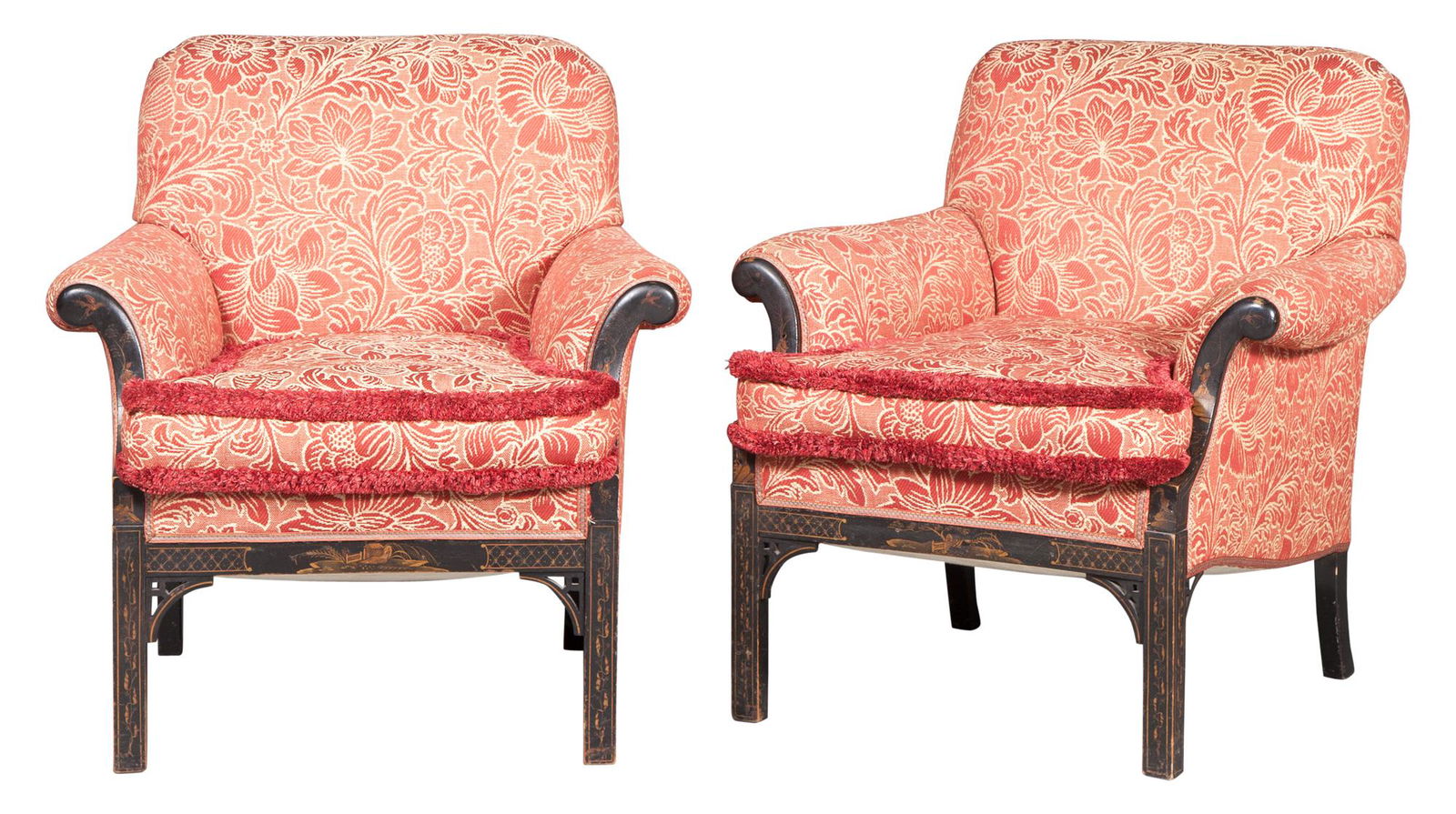 Pair of George III Style Chinoiserie Decorated Upholstered Armchairs (1 of 4)