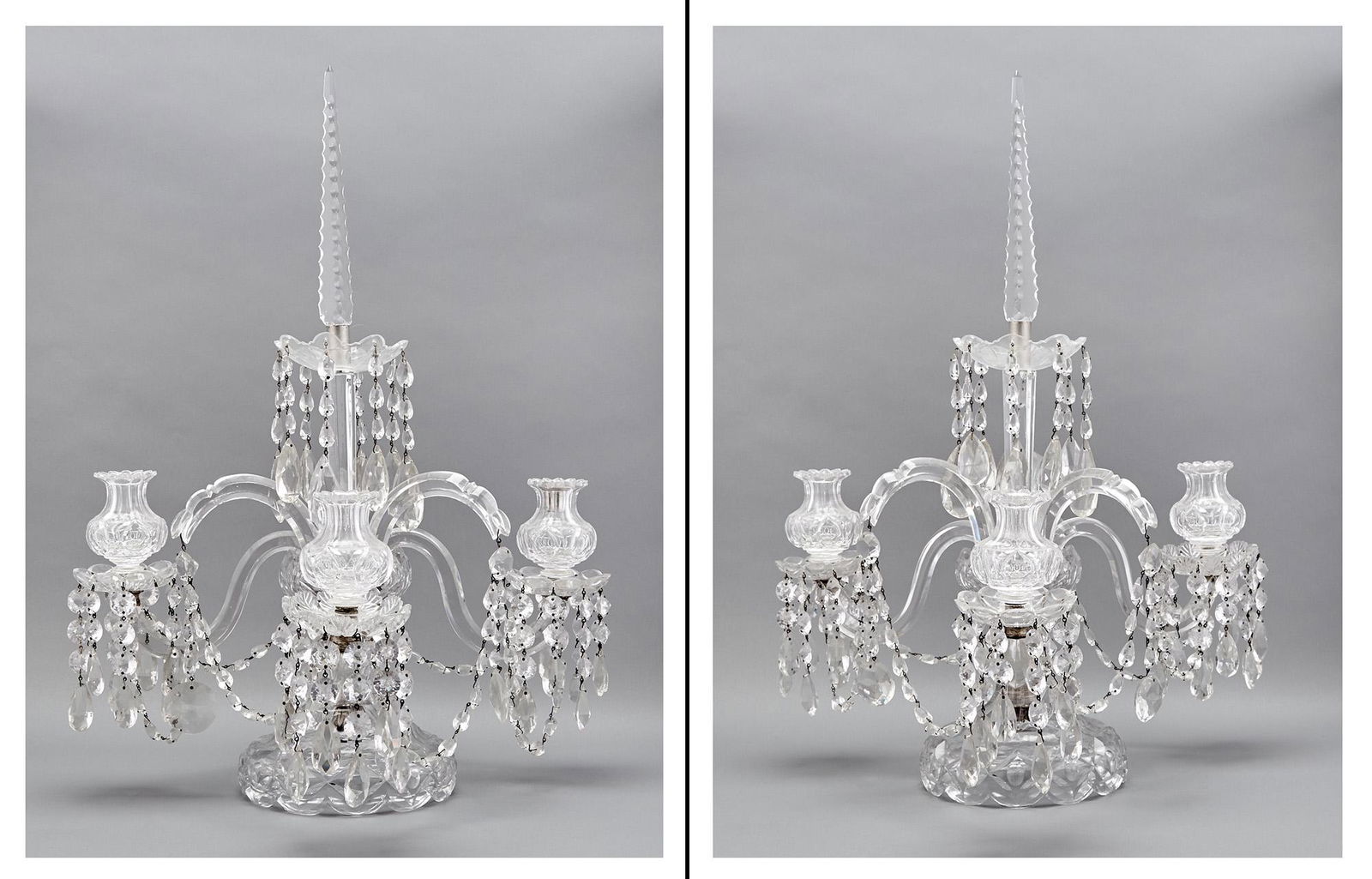Pair of George III Style Cut Glass Three-Light Candelabra (1 of 5)