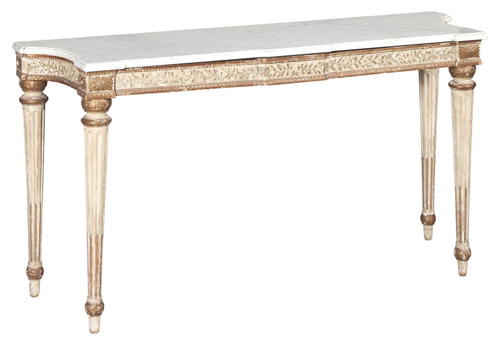 Louis XVI Style Marble Top Painted and Parcel Gilt Console (1 of 4)