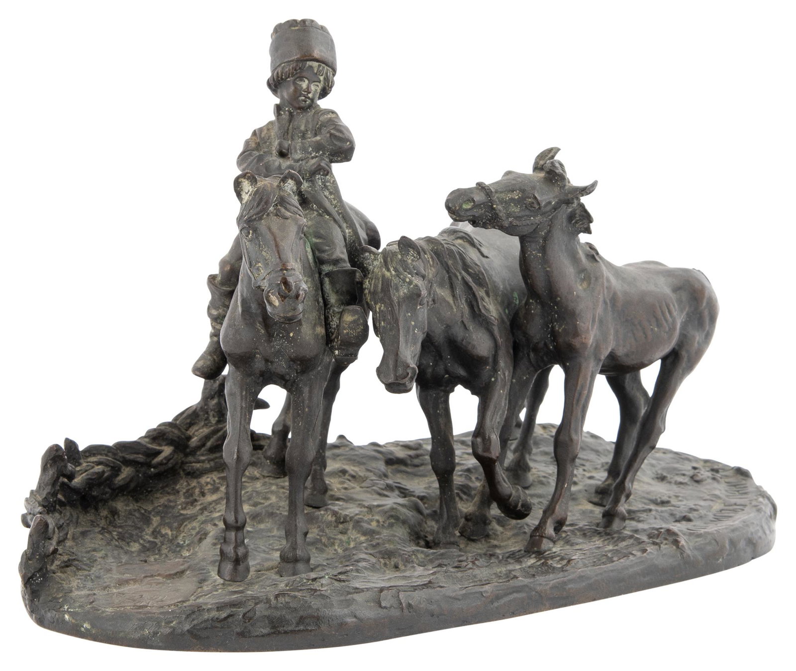 Russian Bronze Group of a Young Cossack Boy with Colts (1 of 6)