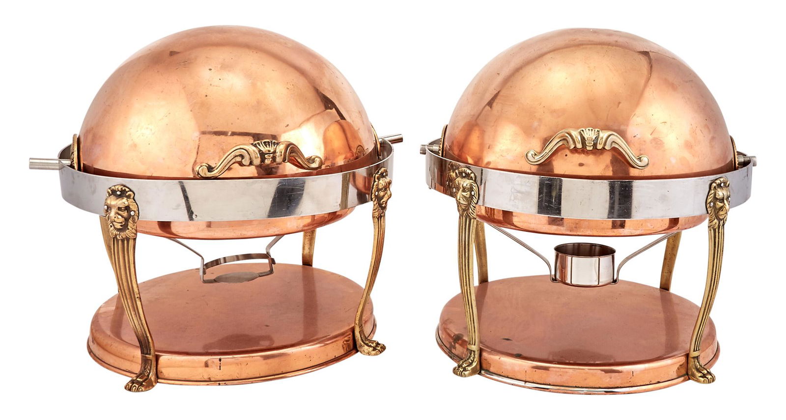 Pair of Copper and Brass Globular Warming Servers (1 of 3)