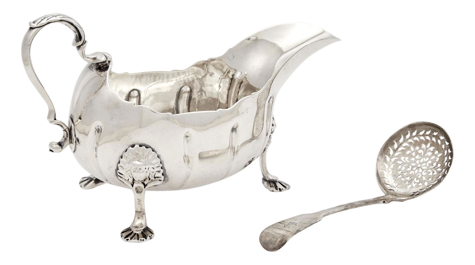 George III Irish Sterling Silver Sauceboat; Together with a George III Sterling Silver Sugar Sifter (1 of 6)