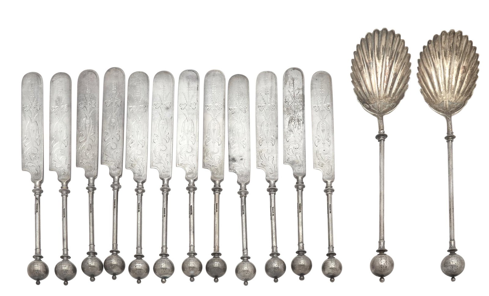 Set of Twelve American Sterling Silver Breakfast Knives and a Pair of Serving Spoons (1 of 3)