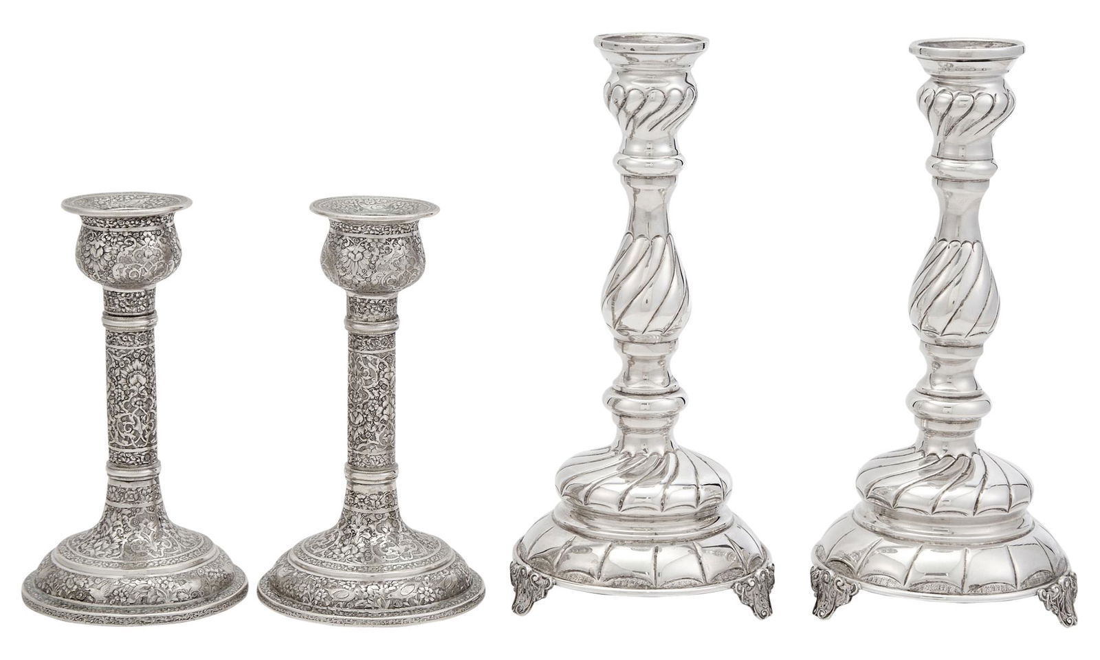 Pair of Continental Sterling Silver Candlesticks; Together with a Pair of Persian Silver Plated (1 of 4)