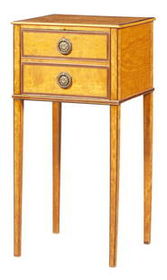 George III Style Satinwood Bedside Cupboard: George III Style Satinwood Bedside Cupboard The drawer fronts forming a lift door. Height 31 inches, width 15 1/4 inches, depth 13 3/4 inches. Provenance: The Norman Adams Collection C