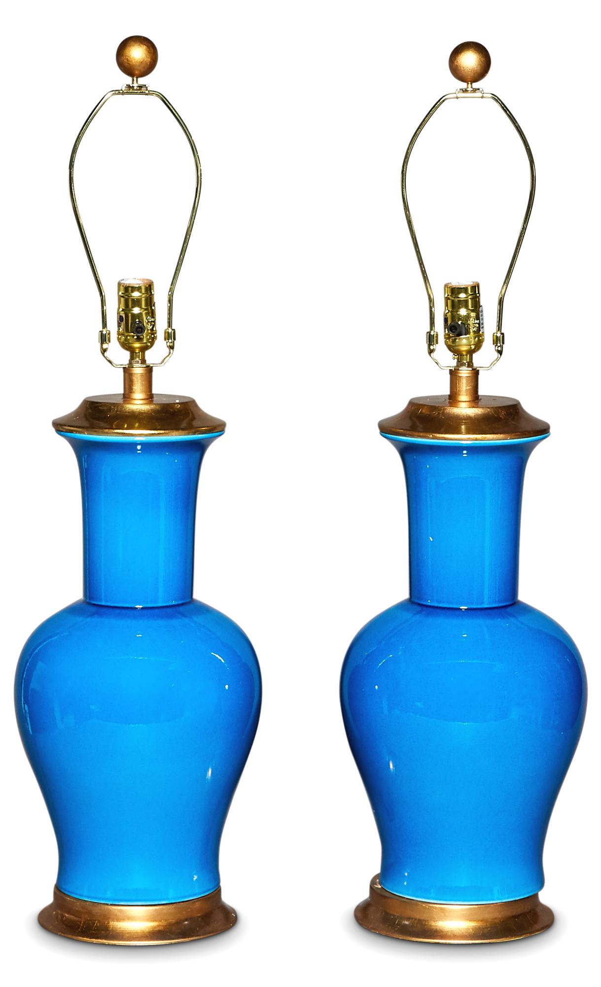 Pair of Blue Glazed Ceramic Lamps (1 of 2)