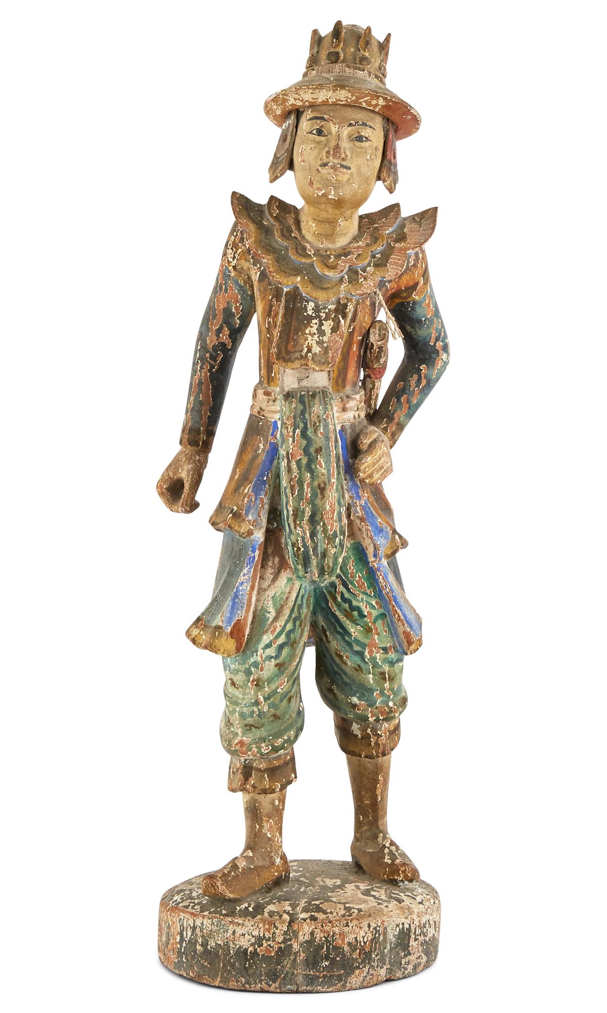 Thai Painted Carved Wood Figure of a Man (1 of 5)