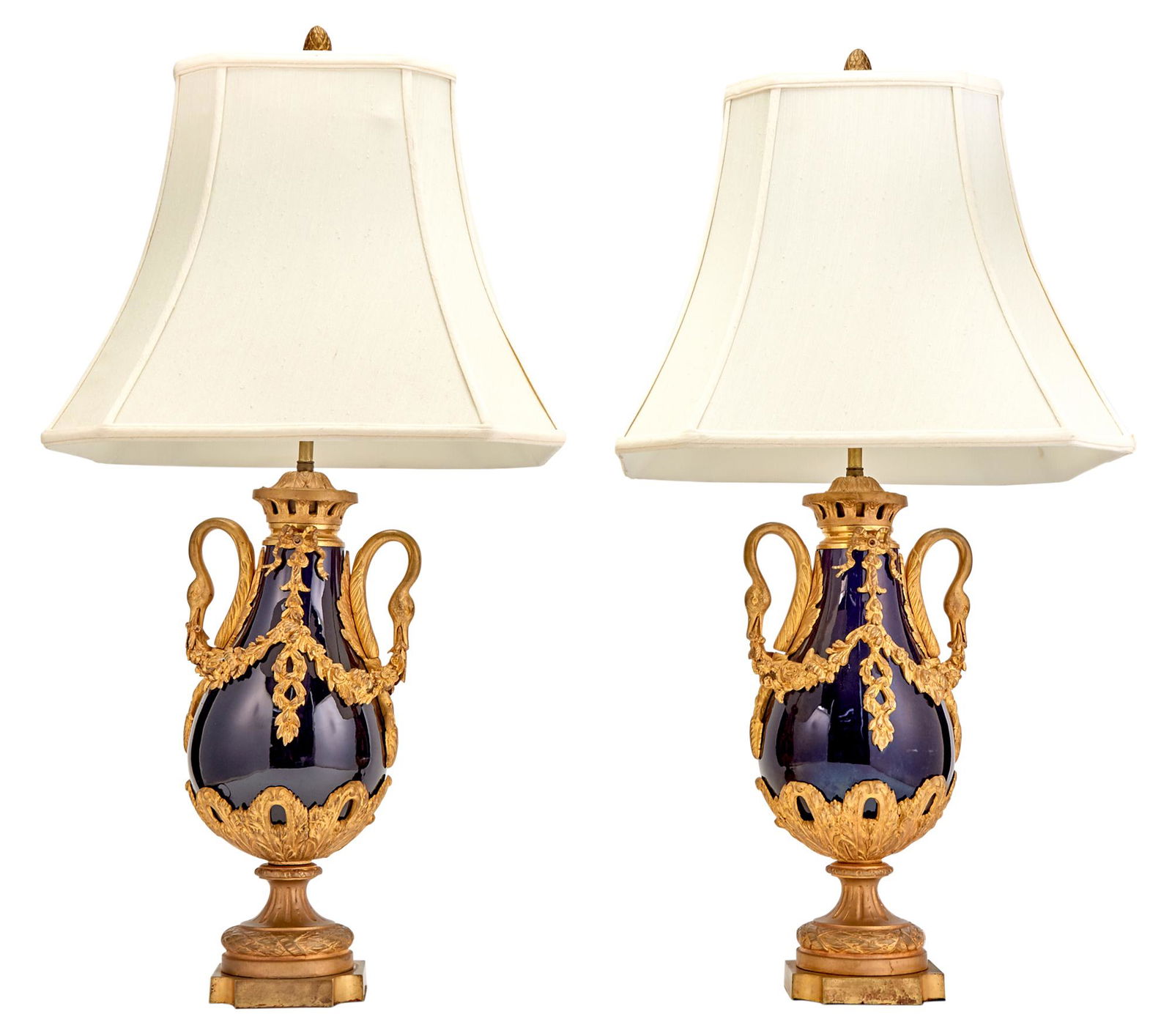 Pair of Louis XVI Style Gilt-Metal Mounted Cobalt Porcelain Lamps (1 of 3)