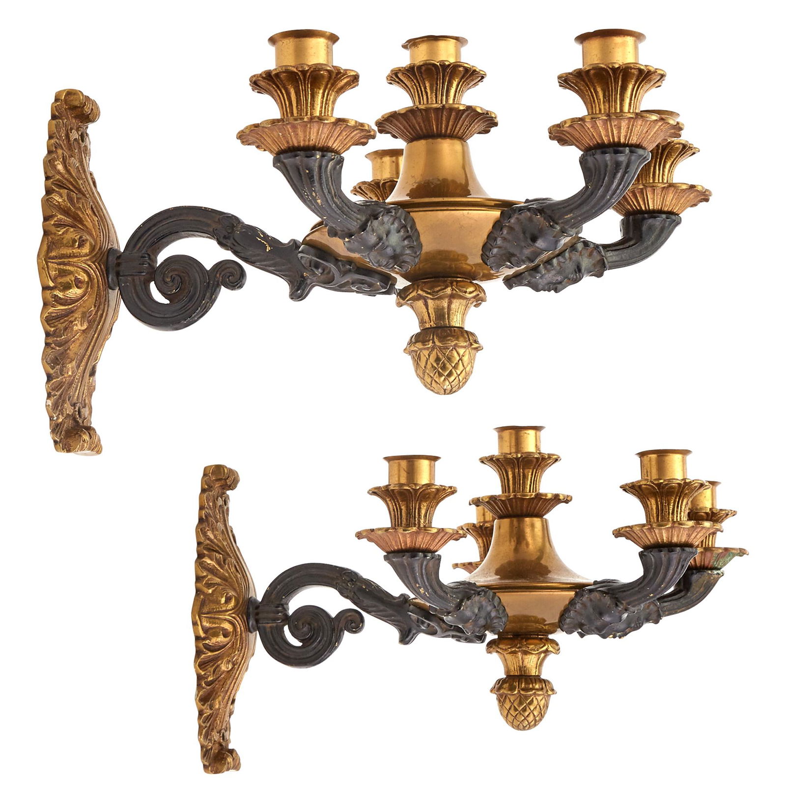 Pair of Empire Style Gilt and Patinated Metal Five-Light Sconces (1 of 5)