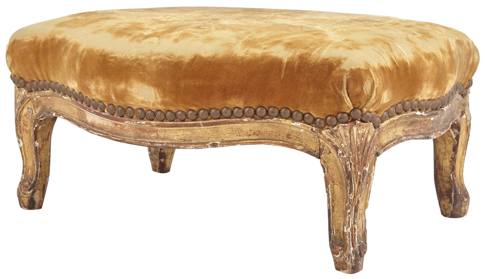 Louis XV Style Brown Velvet Upholstered Giltwood Footstool (1 of 3)