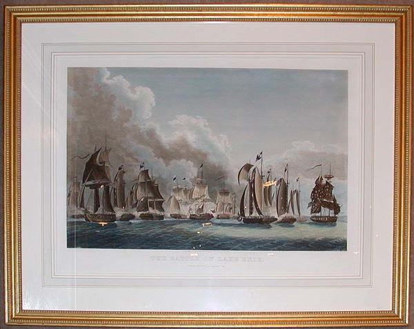 After Thomas Sully and Francis Kearny THE BATTLE: After Thomas Sully and Francis Kearny THE BATTLE ON LAKE ERIE Hand-colored etching and engraving, later impression. Image 17 1/2 x 26 inches