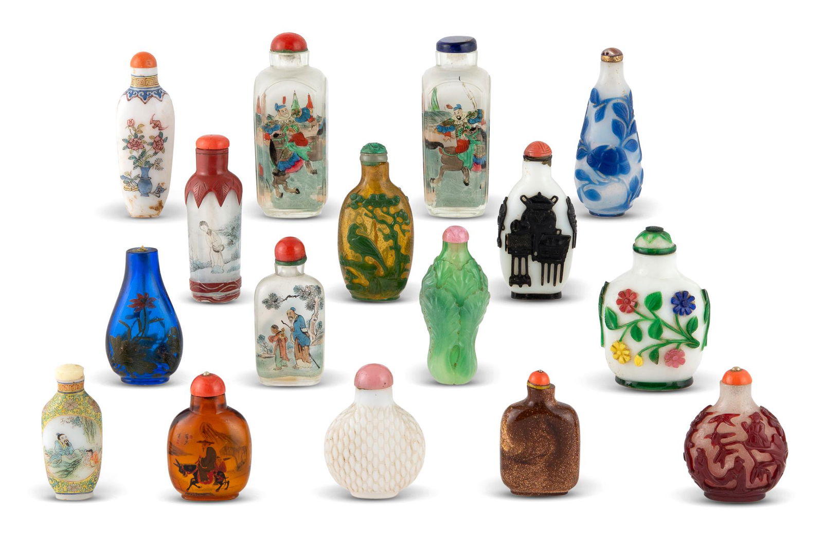 A Group of Sixteen Chinese Glass Snuff Bottles Height of largest 3 1/2 " (1 of 4)