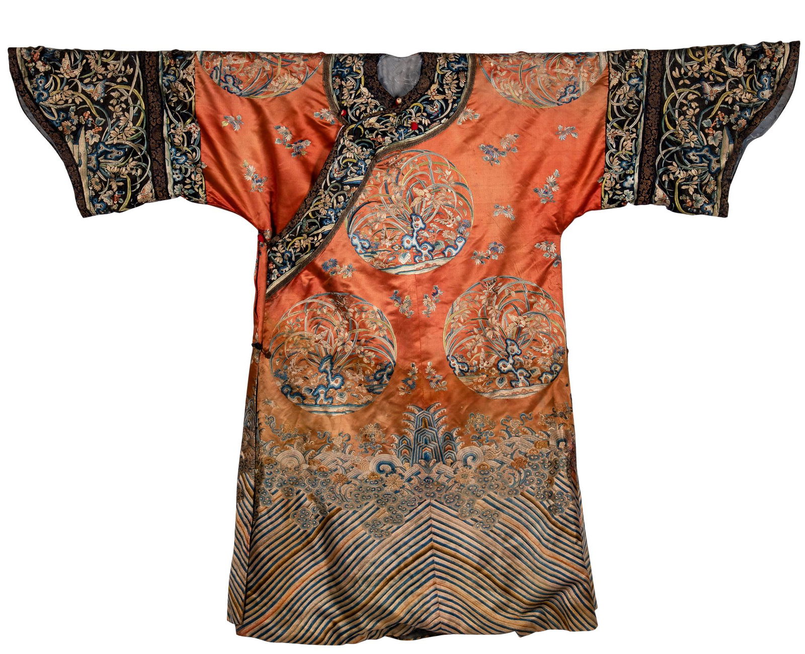 A Chinese Embroidered Red Ground Silk Robe Length 51 " (1 of 3)