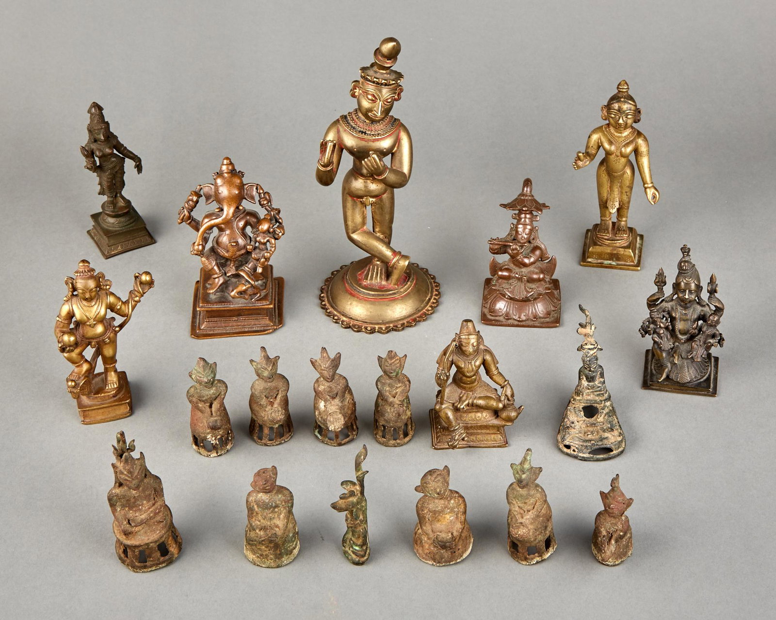 A Large and Assorted Group of Small Indian Bronze Castings Height of largest 9 " (1 of 3)
