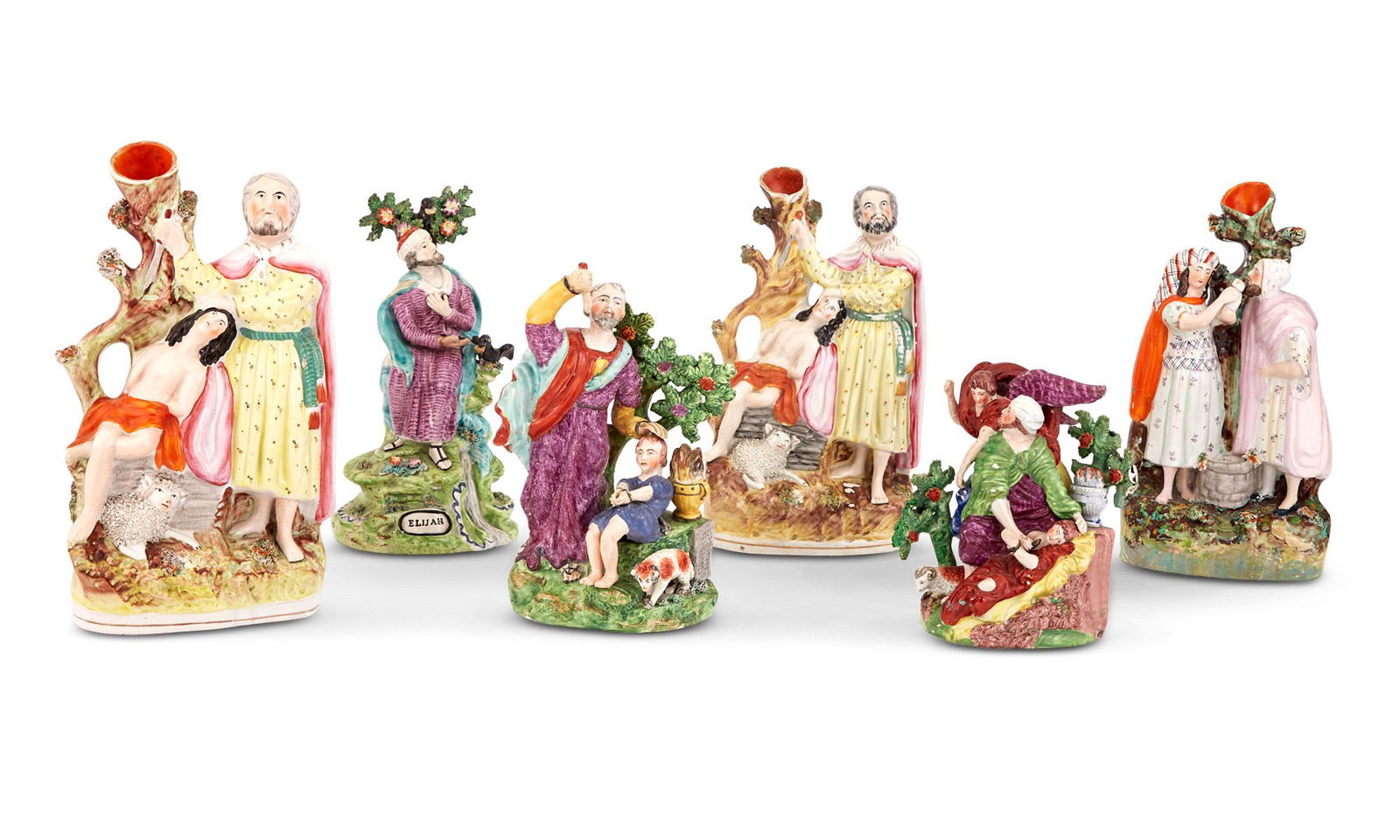 Group of Six Staffordshire Pottery Biblical Themed Figures and Figural Spill Vases (1 of 4)