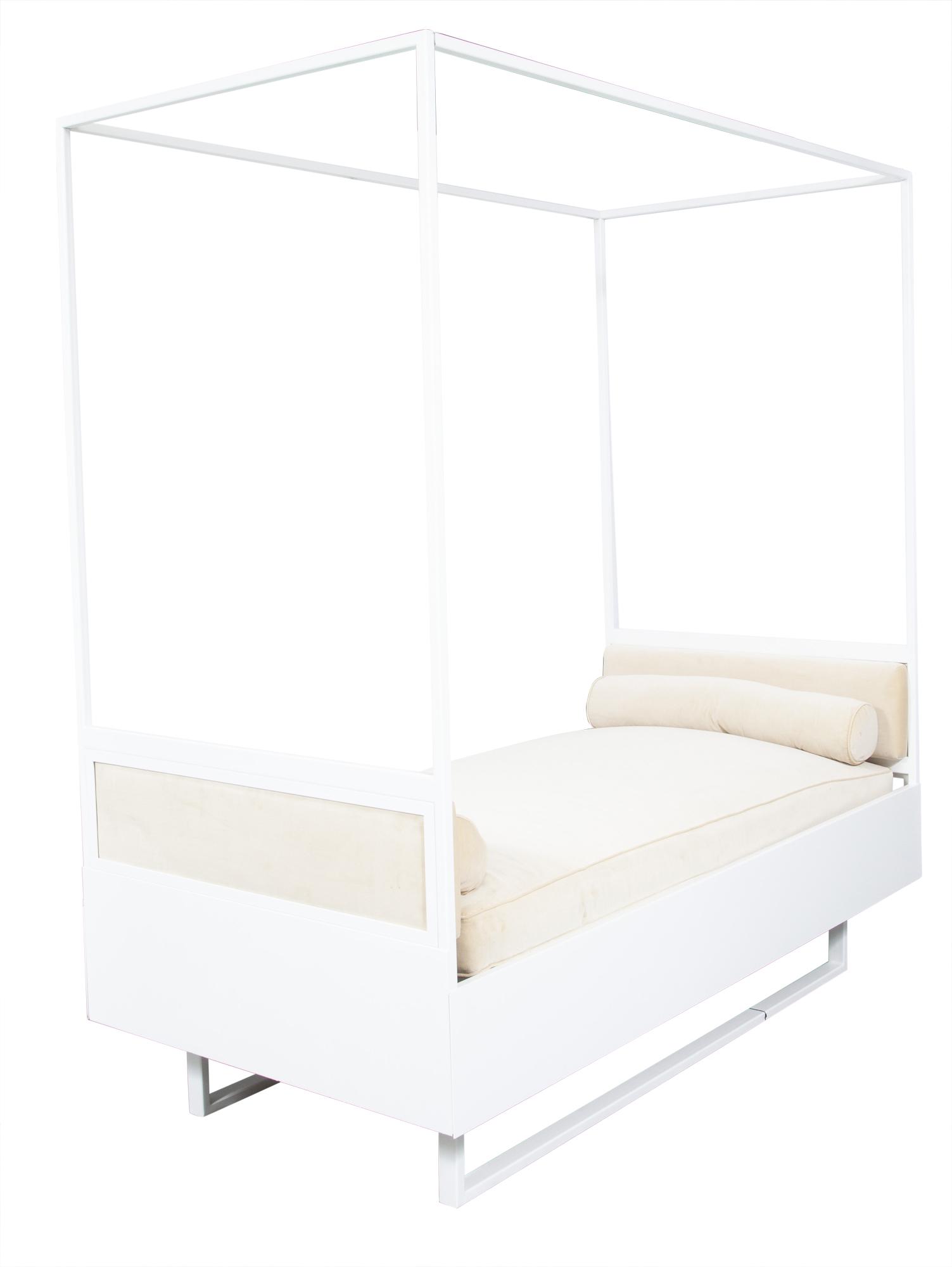Powder Coated Steel Daybed: Powder Coated Steel Daybed Designed by Darryl Carter With cushion and bolster pillows. Height 7 feet 6 1/2 inches, width 7 feet, depth 43 inches. C From a Washington, DC Home decorated by Darryl Carte