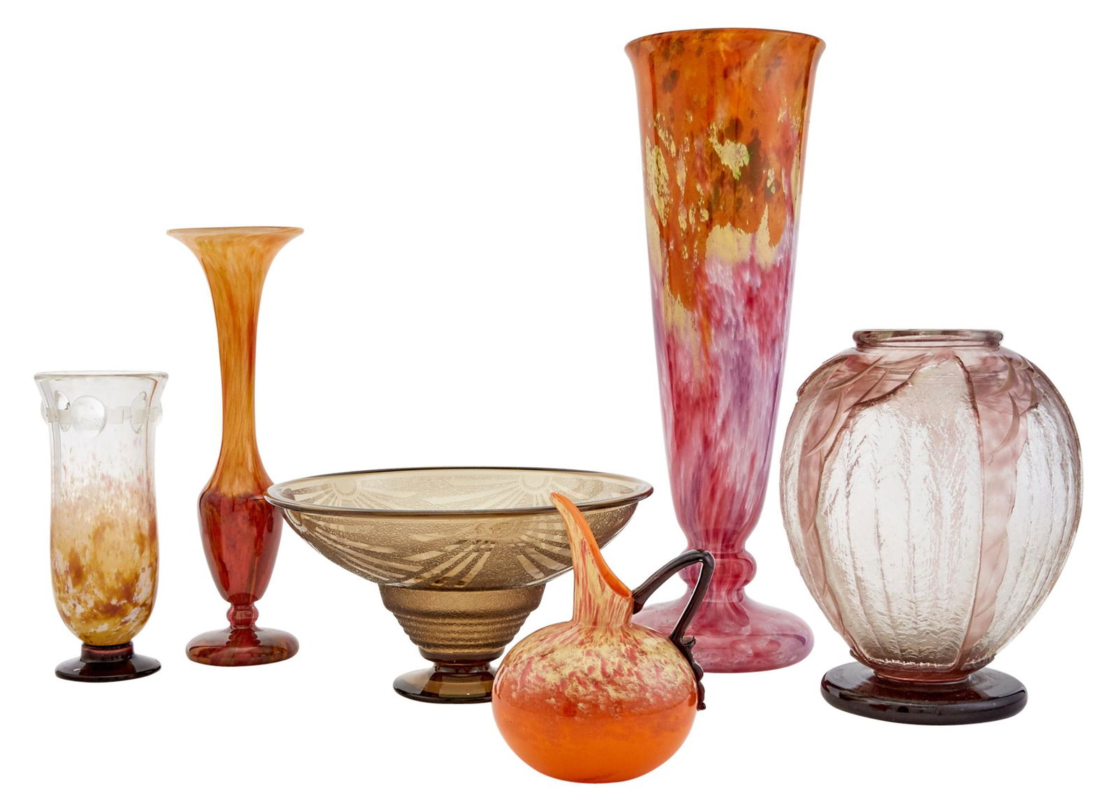 Group of Six Schneider Art Deco Glass Articles (1 of 8)