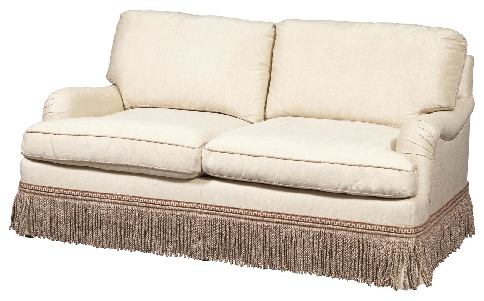 Contemporary Upholstered Two-Seat Sofa with Fringed Skirt (1 of 6)