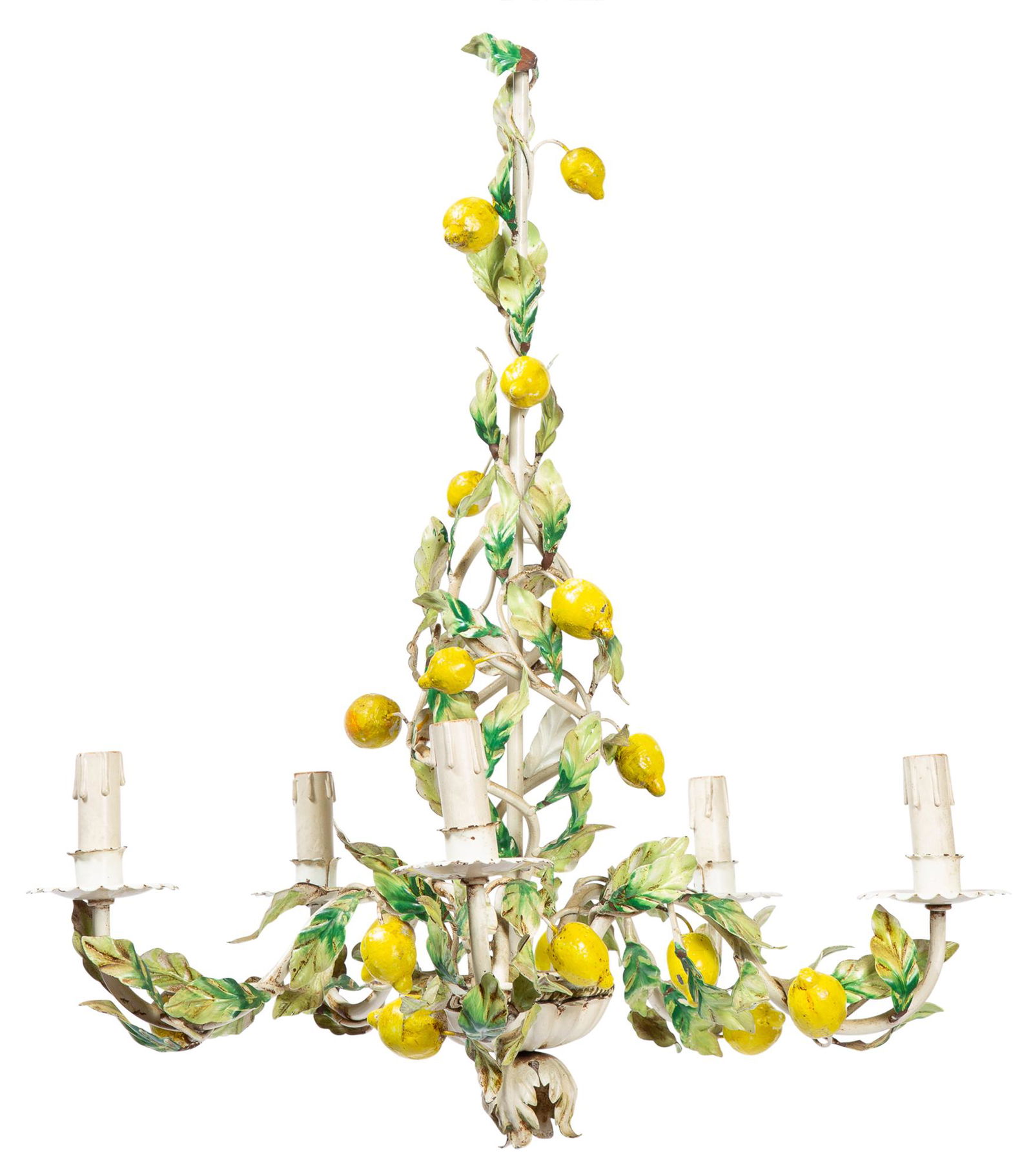Tole Five-Light Chandelier Decorated with Lemons (1 of 4)