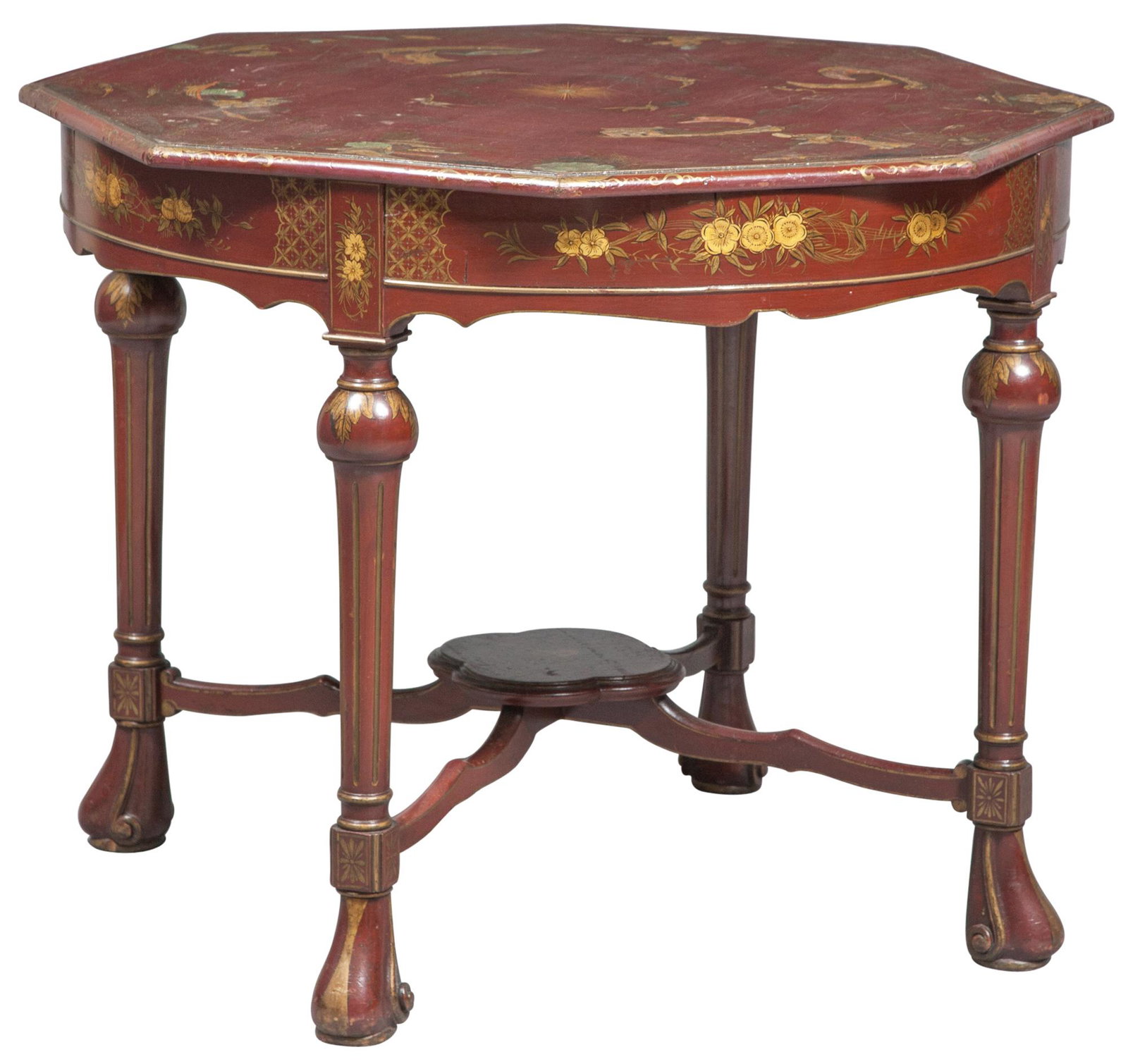 Red-Japanned and Parcel-Gilt Octagonal Center Table (1 of 4)