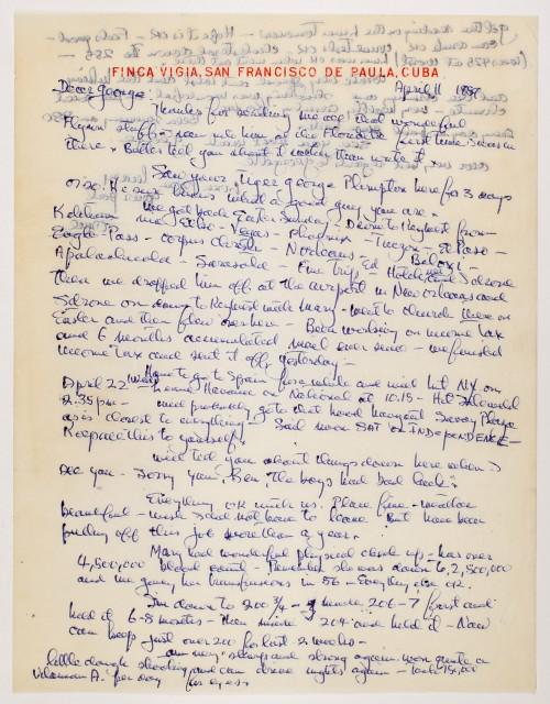 HEMINGWAY, ERNEST Autograph letter signed. (1 of 2)