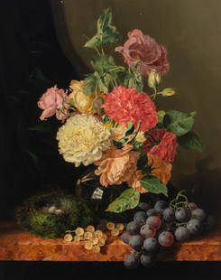 Edward Ladell: Edward Ladell British, 1821-1886 Still Life with Flowers in a Crystal Vase Monogrammed EL (ll) Oil on canvas 20 x 16 inches (50.8 x 40.7 cm) Provenance: Sotheby's, New York, April 11, 1984, lot 47 C