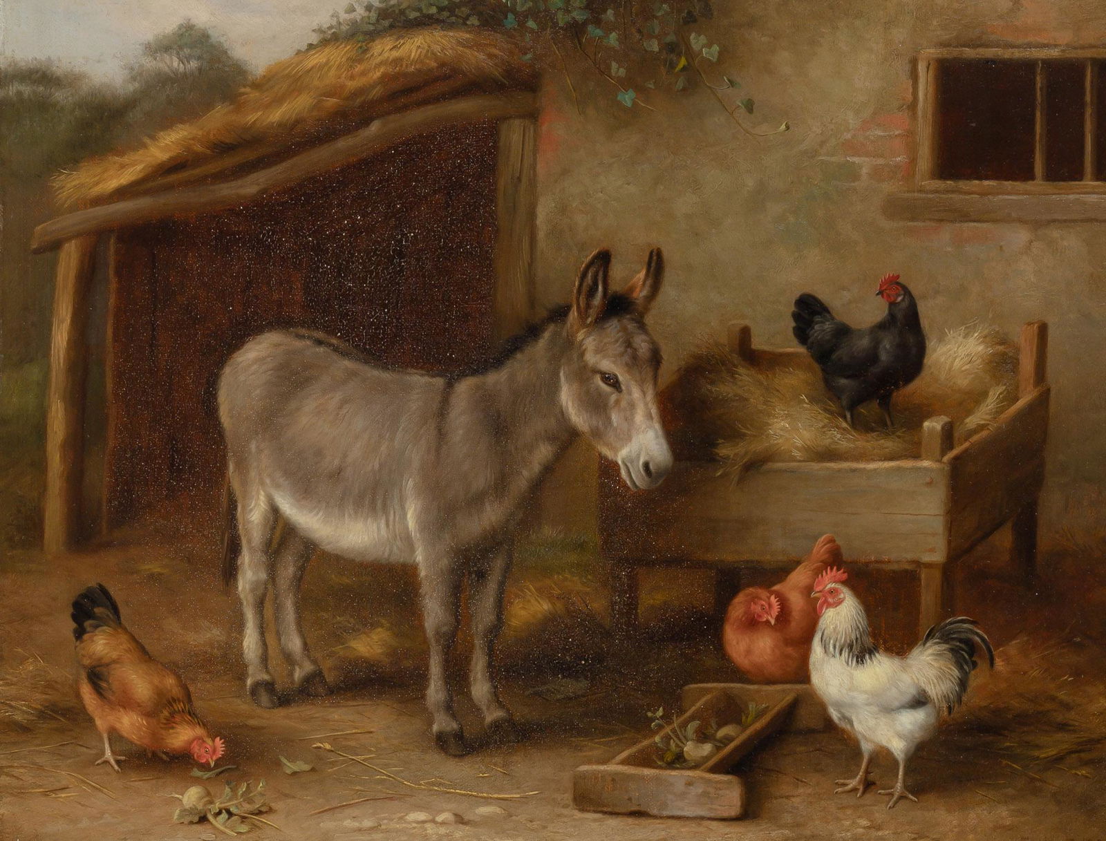 Edgar Hunt, R.A.: Edgar Hunt, R.A. British, 1876-1953 Farmyard Friends Signed E Hunt and dated 1921 (lr) Oil on canvas 14 x 18 inches (35.6 x 45.8 cm) C