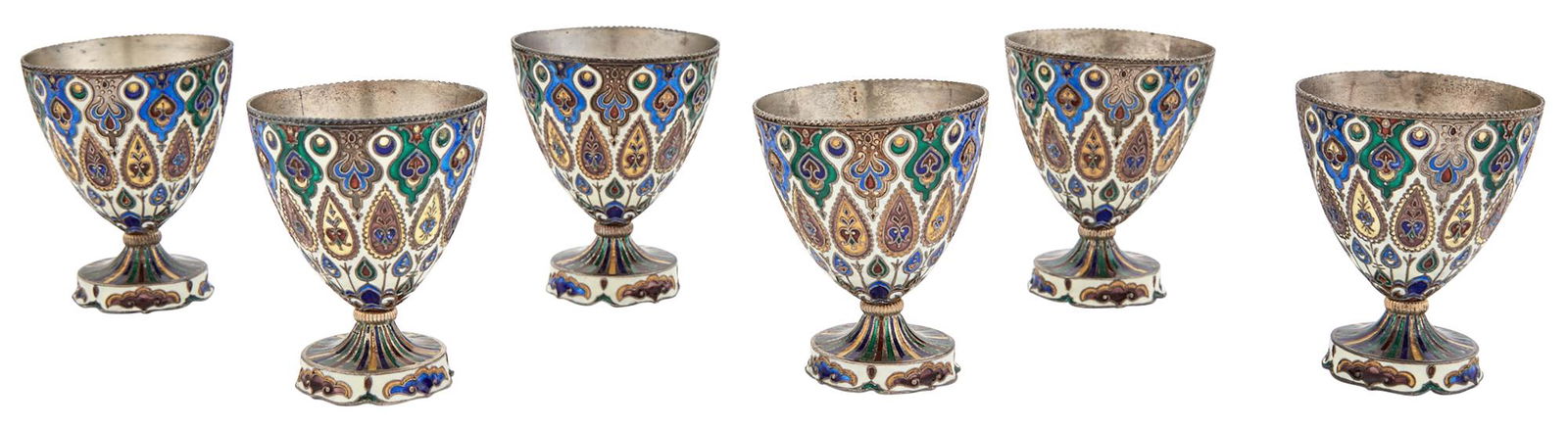 Set of Six Silver-Gilt and Enamel Zarfs Continental or Turkish, circa (1 of 5)