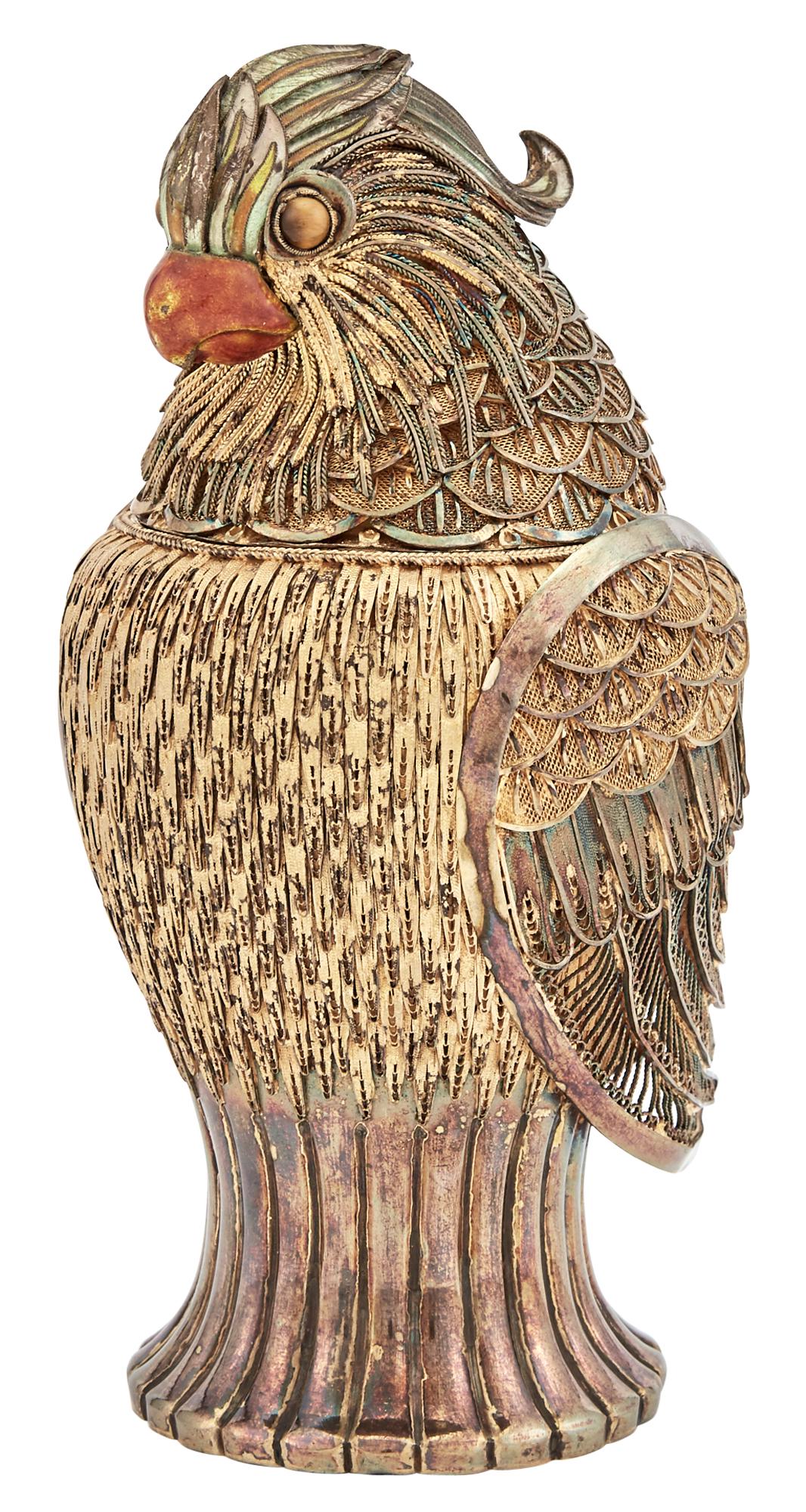 Silver-Gilt and Enamel Parrot-Form Jam Jar Retailed by Mario Buccellati (1 of 7)