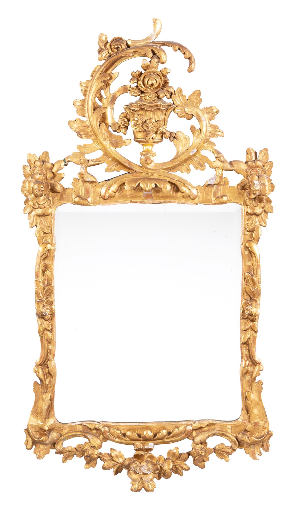 Northern European Rococo Giltwood Mirror: Northern European Rococo Giltwood Mirror 19th century Height 40 inches (101.6cm), width 21 3/4 inches (55.2cm). C