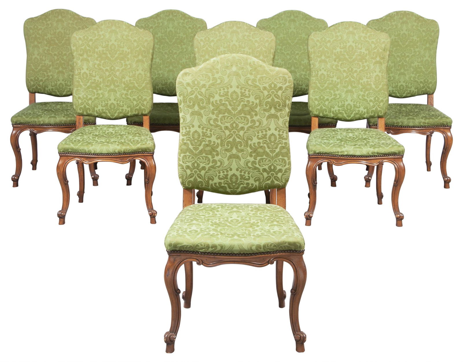 Set of Eight Louis XV Style Walnut Dining Chairs (1 of 7)