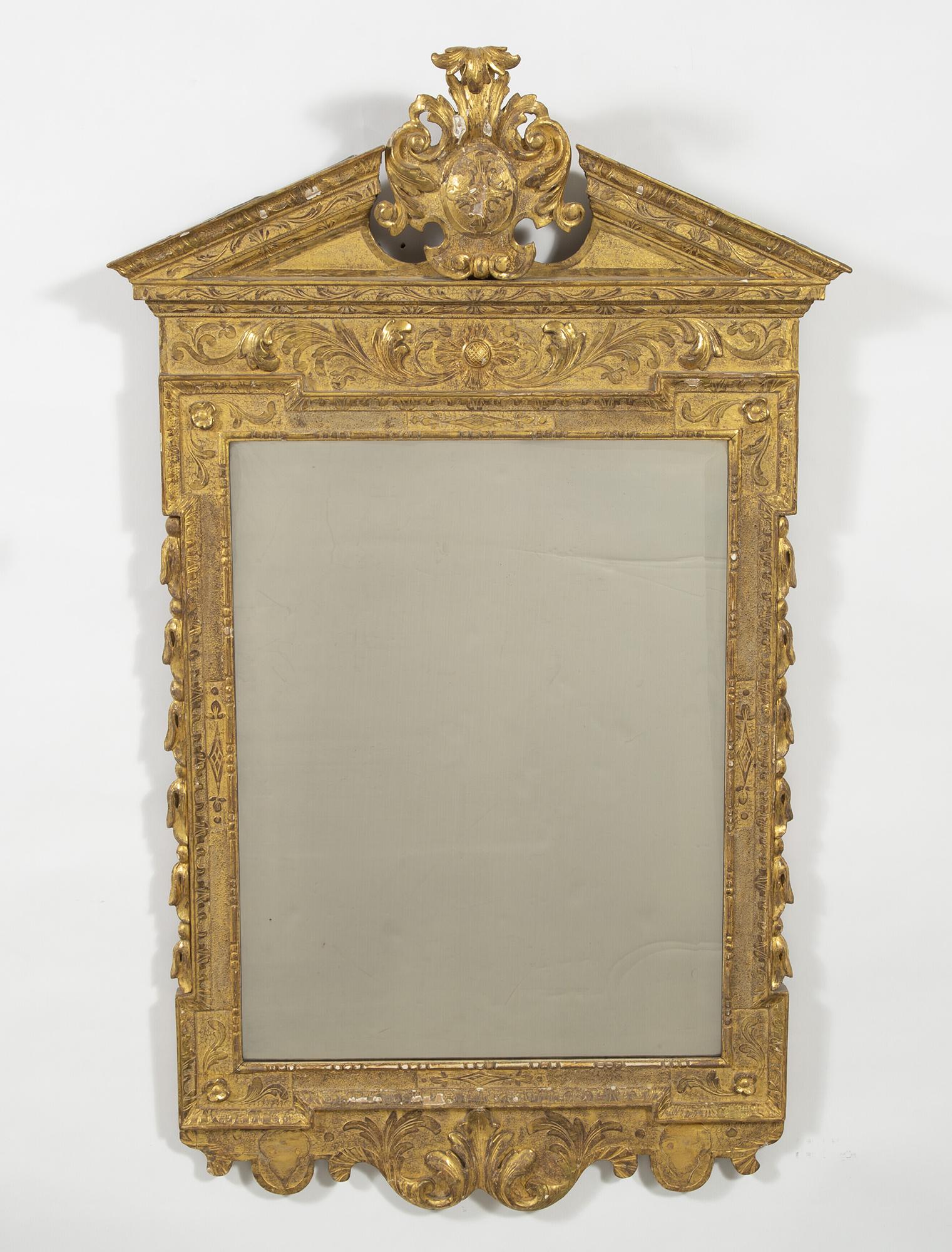 George II Giltwood Mirror: George II Giltwood Mirror Mid. 18th century, in the manner of William Kent Height 48 3/4 inches (125.3cm), width 29 inches (73.7cm). C Property from a Park Avenue Private Collection