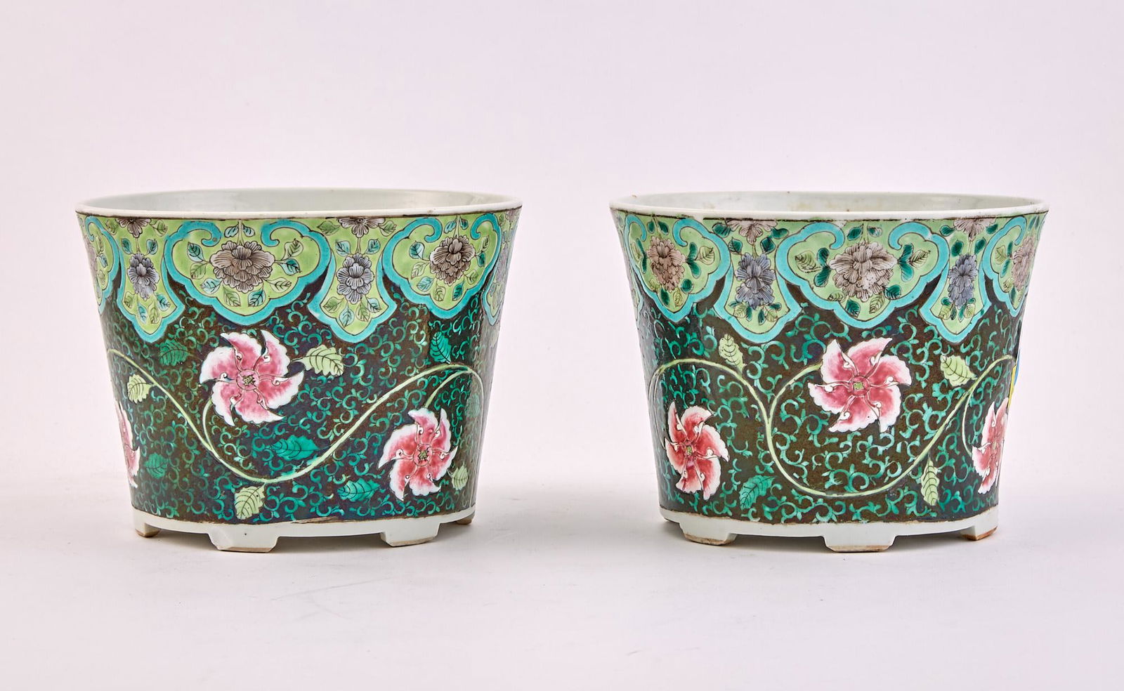 Pair of Chinese Export Famille Verte Porcelain Cache Pots (1 of 3)