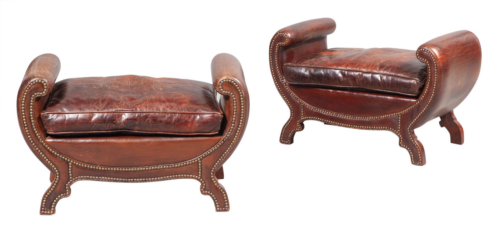 Pair of Studded Leather Upholstered Window Benches (1 of 4)