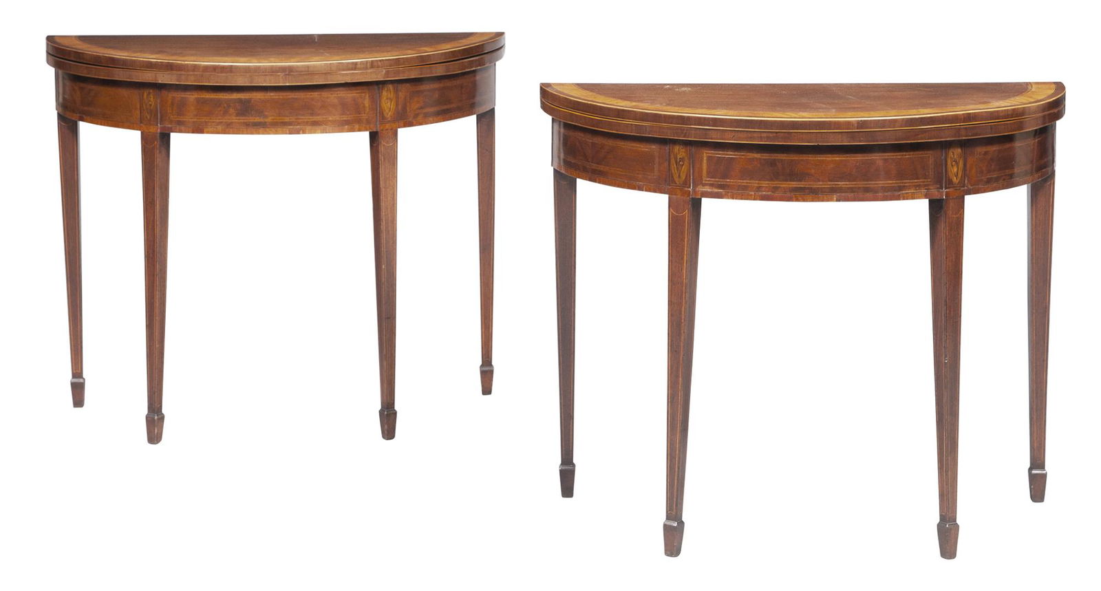 Pair of George III Marquetry Inlaid Satinwood Banded Mahogany Fold Over Games Tables (1 of 11)
