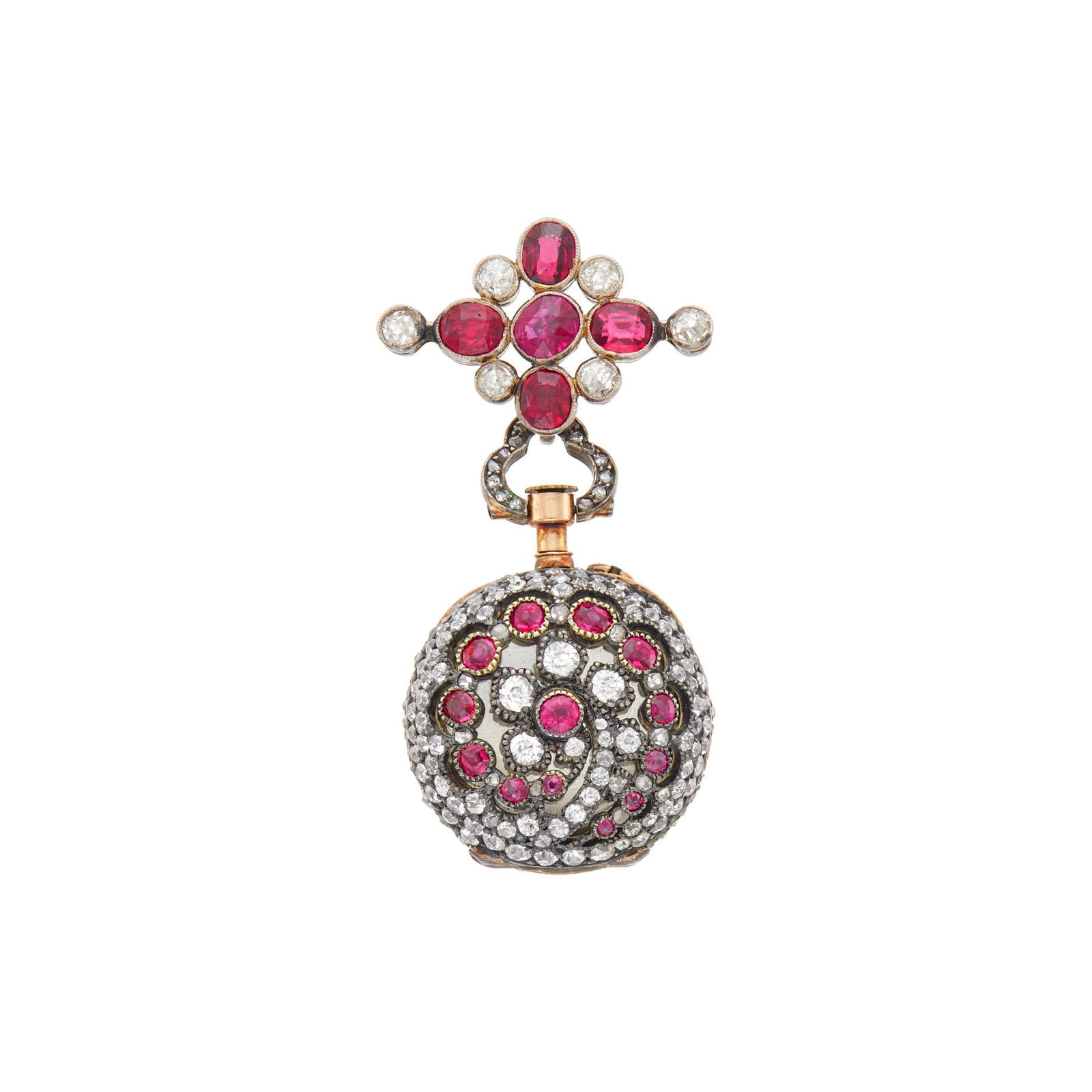 Antique Gold, Silver, Diamond, Red Spinel and Ruby Lapel-Watch (1 of 4)