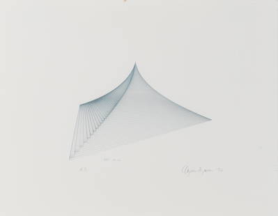 Agnes Denes (b. 1938): Agnes Denes (b. 1938) PROBABILITY PYRAMID Lithograph printed in metallic silver, 1992, on wove paper, signed, dated and inscribed A.P. in pencil, with full margins, framed. Sheet 14 1/4 x 18 inches; 3