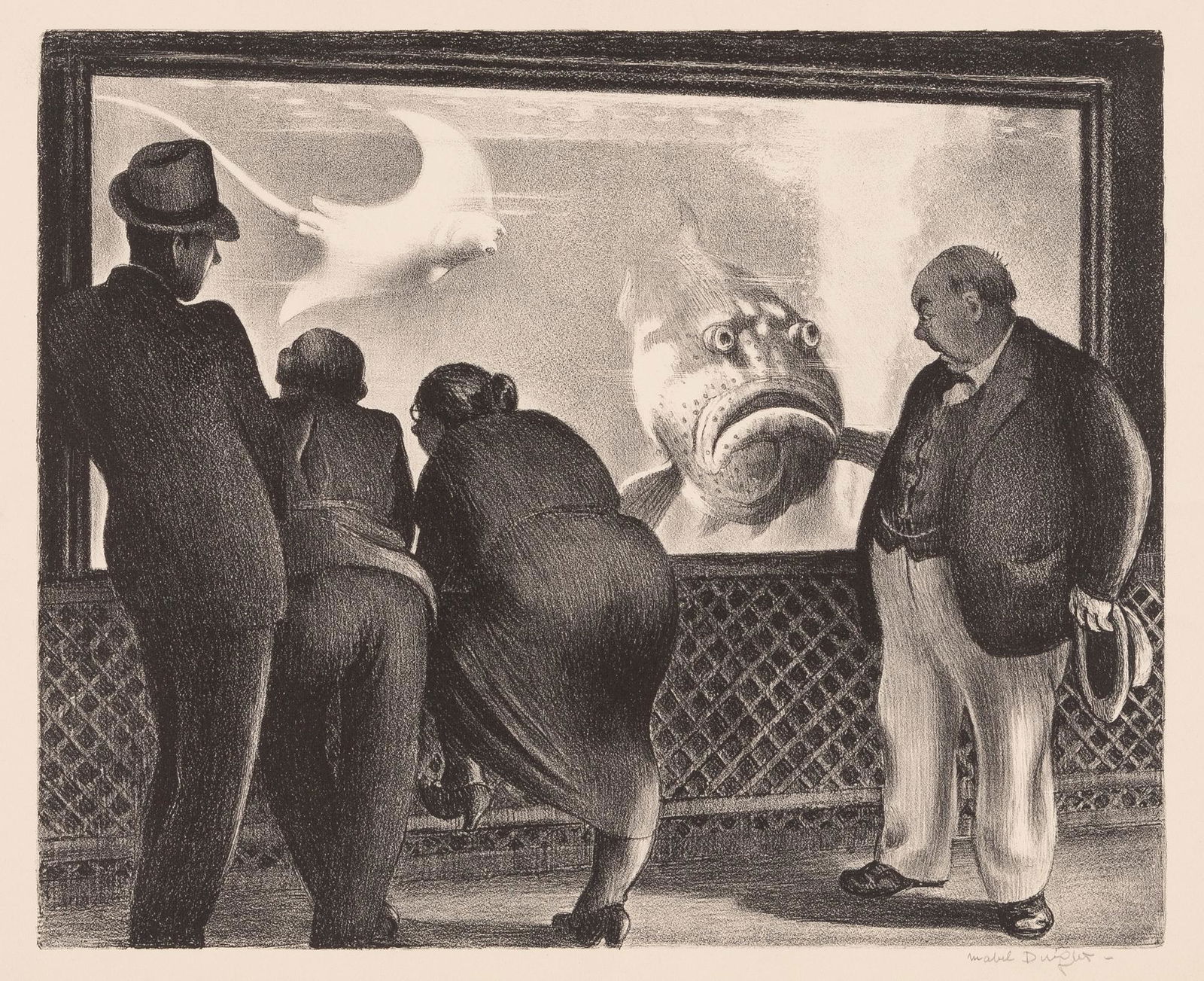 Mabel Dwight (1876-1955): Mabel Dwight (1876-1955) QUEER FISH (ROBINSON/ PIROG 80B) Lithograph, 1938, on wove paper, signed in pencil, inscribed OK C2/ on the darker side/ keep the tank of water dark, printed by George C. Mill