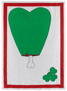 Mike Kelley (1954-2012): Mike Kelley (1954-2012) UNLUCKY CLOVER Color screenprint on silk, 1989, signed, dated, and numbered 36/40 in black ink on the fabric hanging strip (there were also 10 artist's proofs), from Pansy Meta