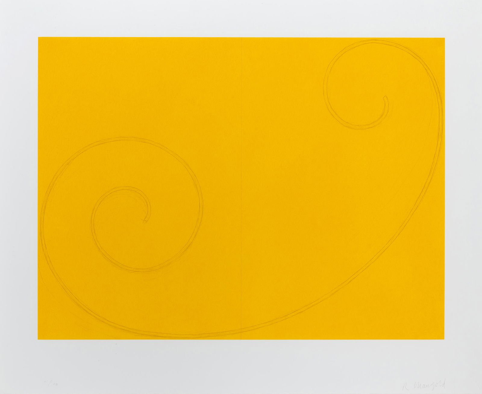 Robert Mangold (b. 1937): Robert Mangold (b. 1937) YELLOW CURLED FIGURE (SENIOR/SHOPMAKER 2002.03) Color screenprint, 2002, on Somerset Textured Rag paper, signed and numbered 21/108 in pencil, printed by Brand X Editions, New