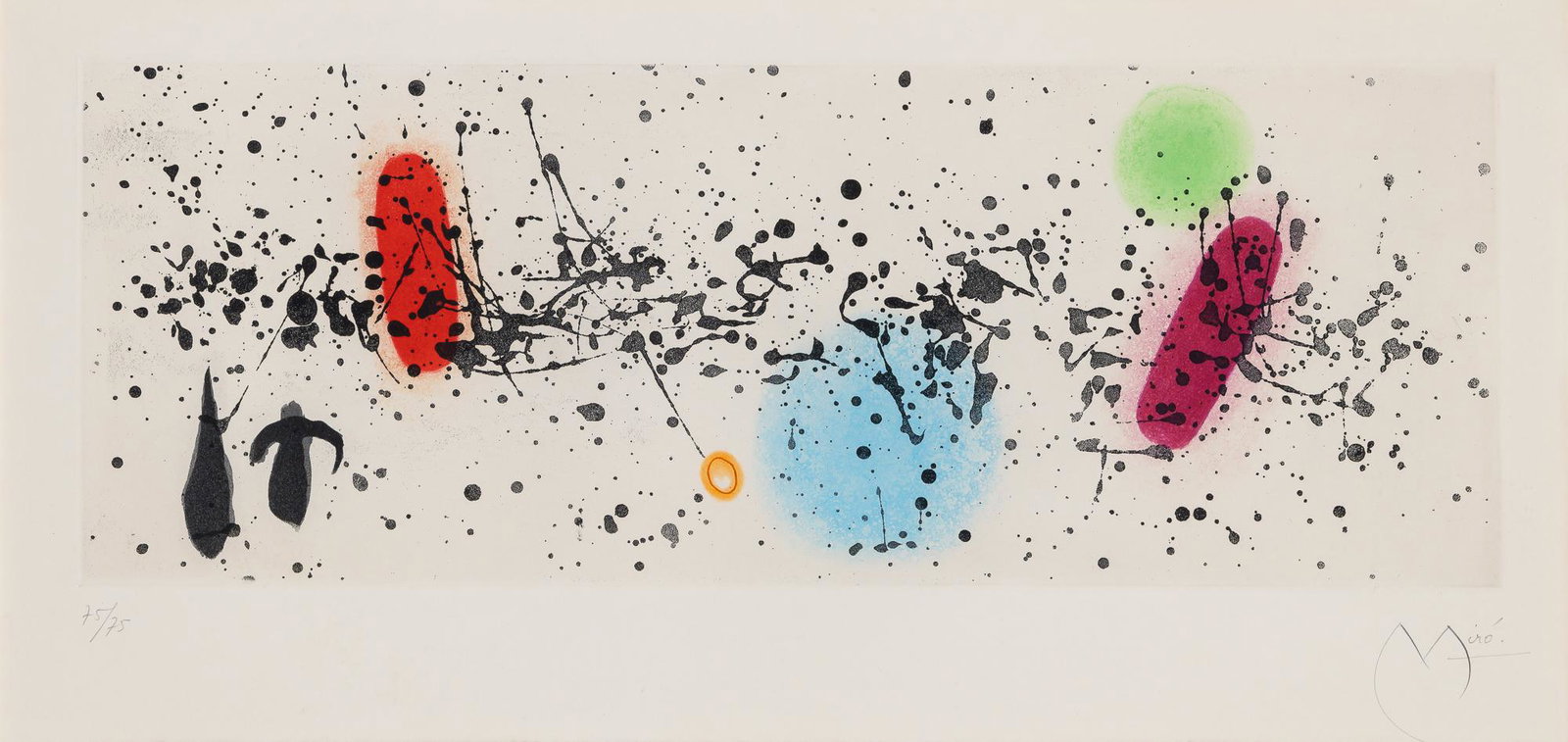 Joan Miró (1893-1983): Joan Miró (1893-1983) OUVRAGE DE VENT II (DUPIN 343) Color aquatint, 1962, on Rives BFK paper, signed and numbered 75/75 in pencil, printed and published by Maeght, Paris, with full margins, fram