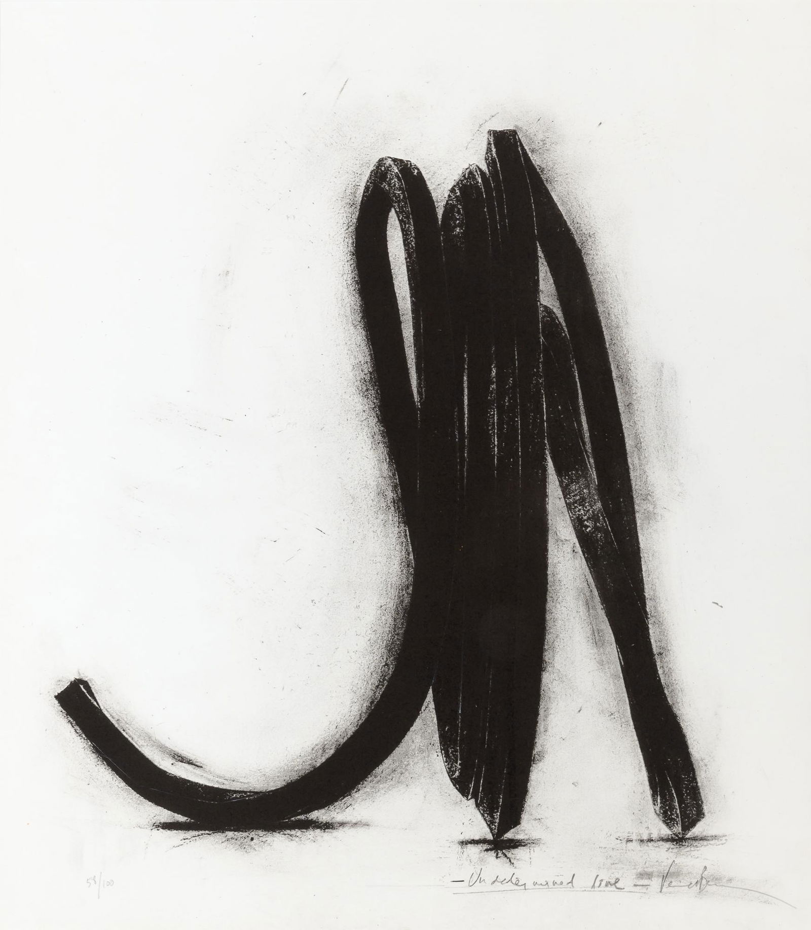Bernar Venet (b. 1941): Bernar Venet (b. 1941) UNDETERMINED LINE Lithograph, on Rives BFK paper, signed, and numbered 58/100 in pencil, with full margins, framed. Sheet 24 5/8 x 21 5/8 inches; 625 x 549 mm. Frame 29 1/8 x 26