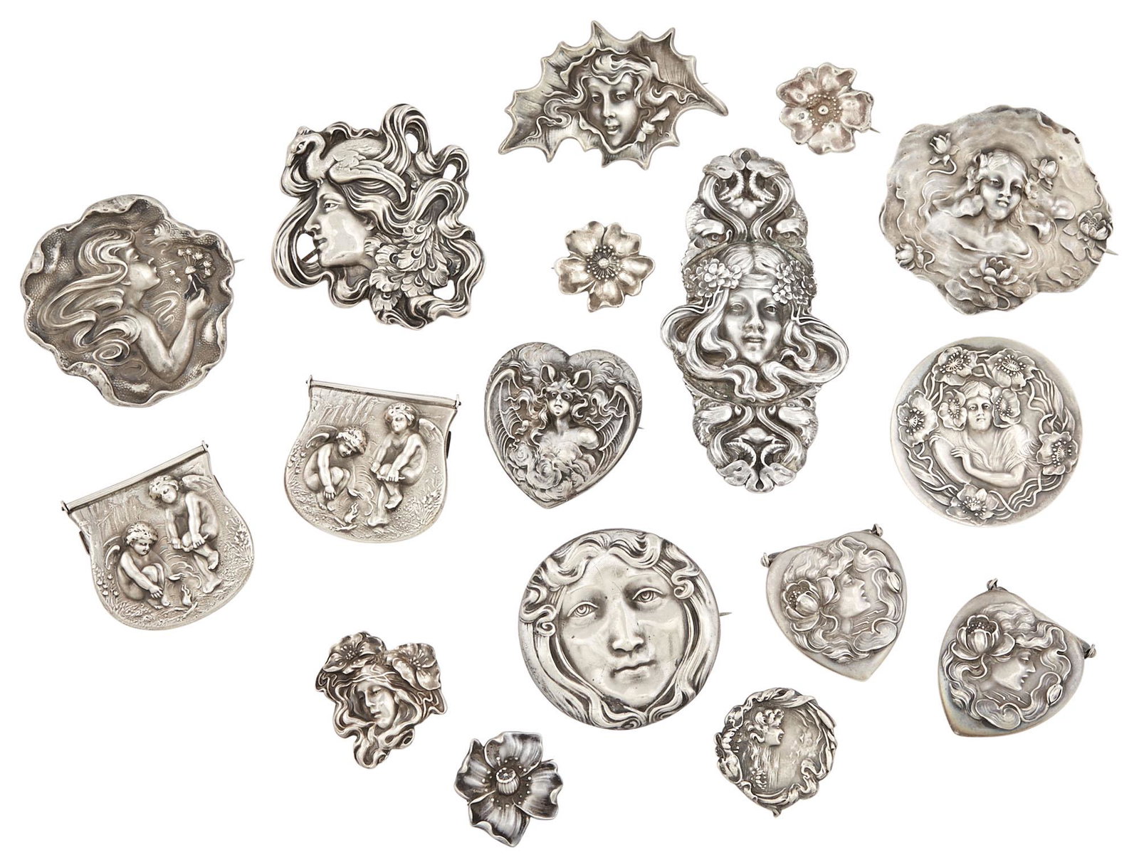 Group of Unger Bros. Art Nouveau Sterling Silver Brooches, Pins and Clasps (1 of 6)