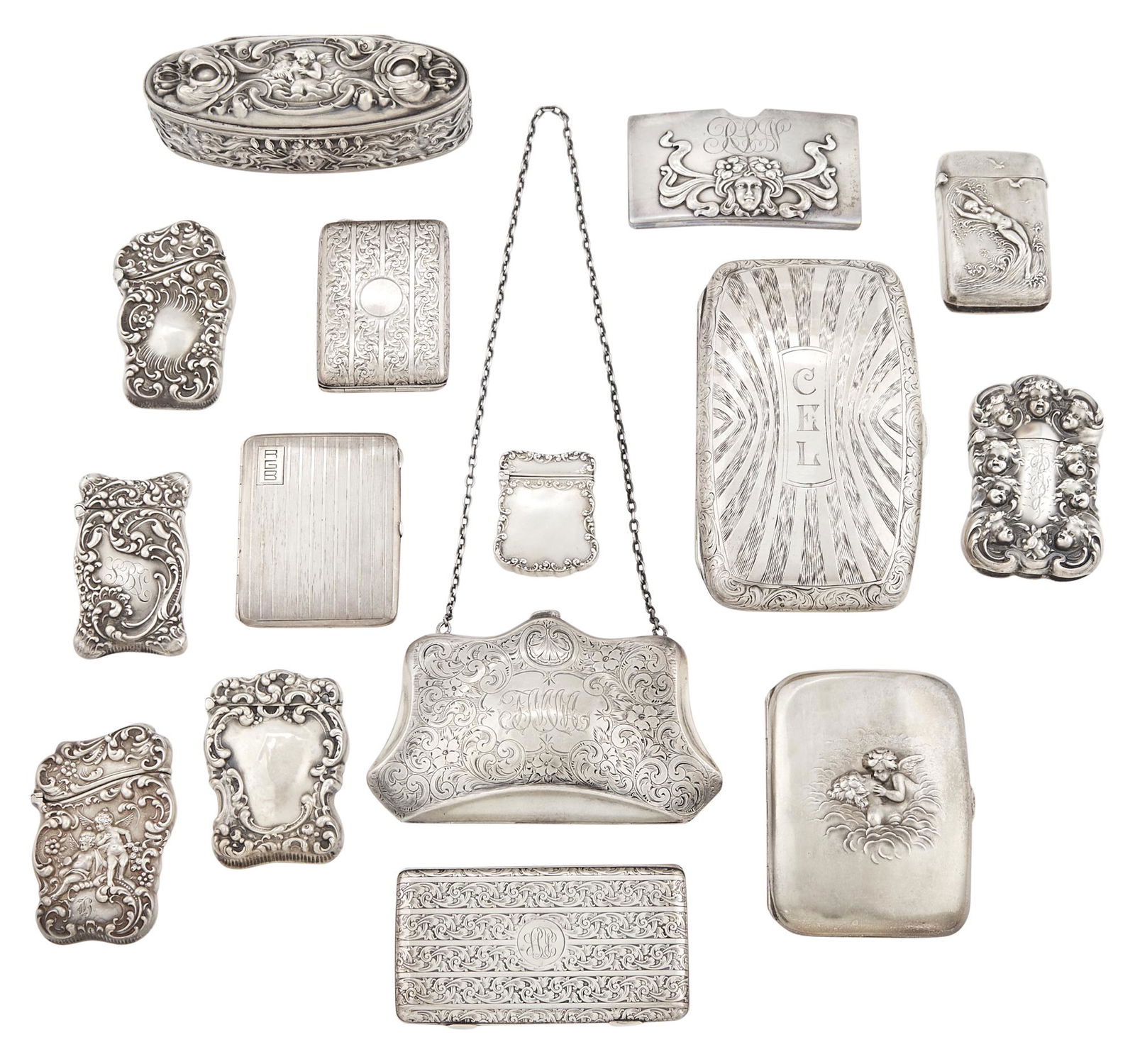 Collection Of American Sterling Silver Match Safes And Boxes